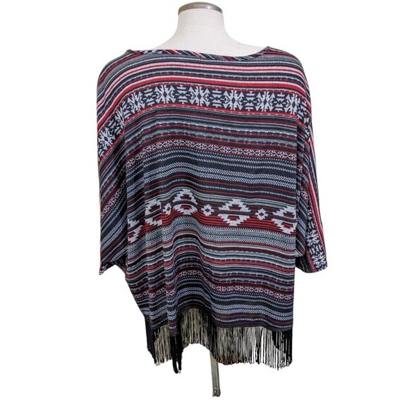 Cato Woman Fringe Oversize Poncho Style Top Size 18W 20W Multicolor Aztec Print - Picture 5 of 8